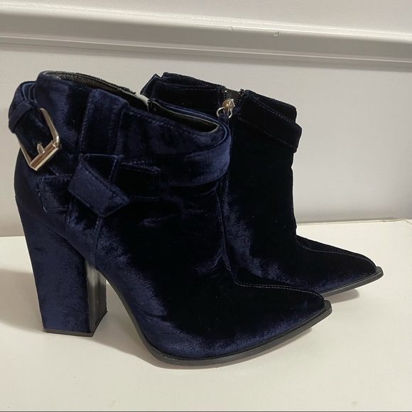 Thakoon blue velvet bow‎ heel ankle boots size 37.5 - Picture 1 of 7